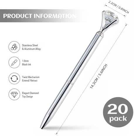 HISHER 20 Pack Custom Crystal Ballpoint Pens Smooth ABS Plastic Twist Pen