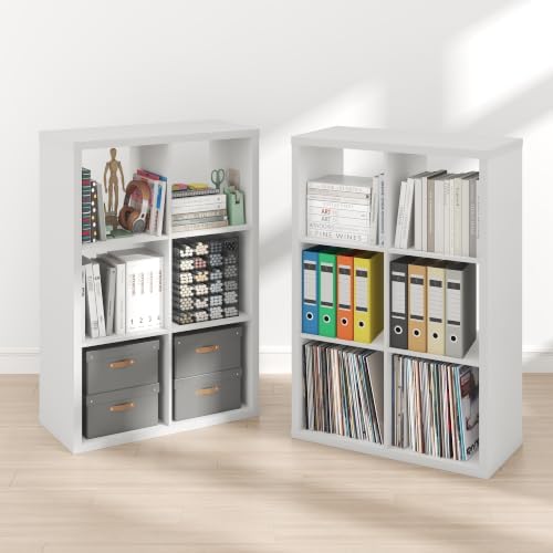 Furinno Cubicle Book Shelf Set of 2, 6-Cube Bookshelf, White