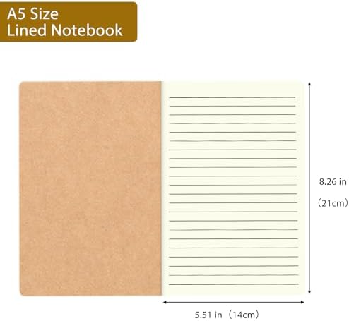 zmybcpack 24 Pack A5 Kraft Lined Notebook, 8.26"x5.5",64 Pages/32 Sheets
