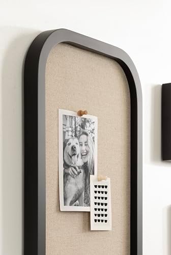 Kate and Laurel Hutton Transitional Wall Pinboard, 12 x 24, Black, Modern Rounded Rectangle Wall Organizer for Use as Cork Board, Vision Board, or Bulletin Board
