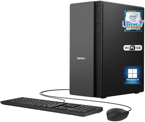 Lenovo IdeaCentre Tower Desktop Computer • 20-core Intel Ultra 7 265K Processor • 16GB DDR5 • 512GB SSD • Office 365 for The Web • HDMI + VGA, Wi-Fi 6E • Wired Keyboard & Mouse • Windows 11