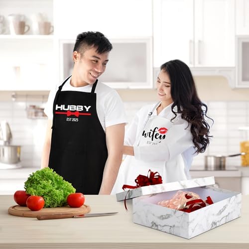Prazoli Products Mr Mrs Apron Set - Engagement Gifts, Wedding & Bridal Shower Gifts for Couple (Hubby & Wifey Est: 2025, Standard)