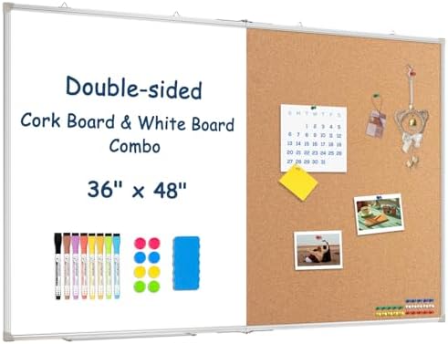 Large White Board Dry Erase Foldable Cork Board Combo 48x36 for Wall