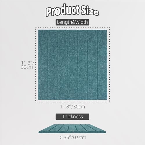 Cork Board Alternative Felt Bulletin Board Tiles-Modular Slat Paneling, Display, Noise Reduction, Safely Removable, Home & Office, 47" x 35", 12-Pack(Peacock Blue)