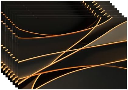 Batmerry Glowing Mocha Mousse Neon Lines Network Minimalism Placemats, Black Background Washable Linen Table Mats for Kitchen Table Double Insulation Decor Dining Set Indoor Outdoor 12X18 in Set of 8