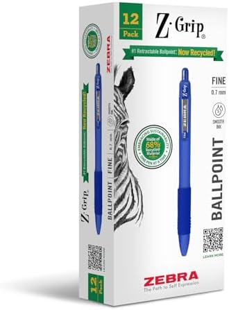 Zebra Pen Z-Grip Recycled Ballpoint Pen, Blue Ink, 0.7mm, 12-Pack