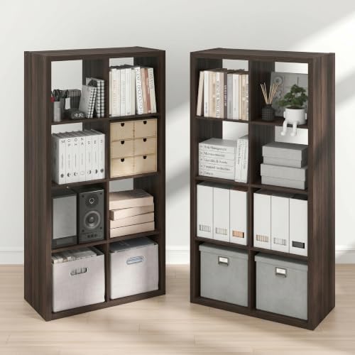 Furinno Cubicle Book Shelf Set of 2, 8-Cube Bookshelf, Black Dark Oak