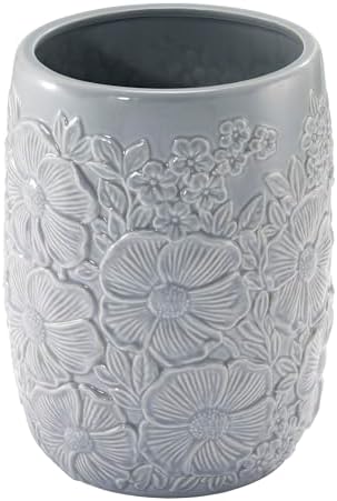 Nicole Miller – Wastebasket, Floral Ceramic with Hand-Painted Accents, Elegant Home Decor – Perfect for Bathroom, Bedroom or Office (Camille)