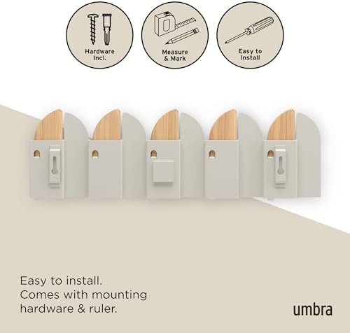 Umbra Saloon Wall Hook, Wall Mounted Coat Rack, 5 Hook, Natural