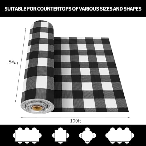 CXPSINC 54 Inch X 100 Feet Plastic Table Cover Roll Disposable Tablecloth with Slide Cutter for All Type/Shape Tables | Party, Banquet, Birthdays, Weddings(Black Checkered, 100 Feet)