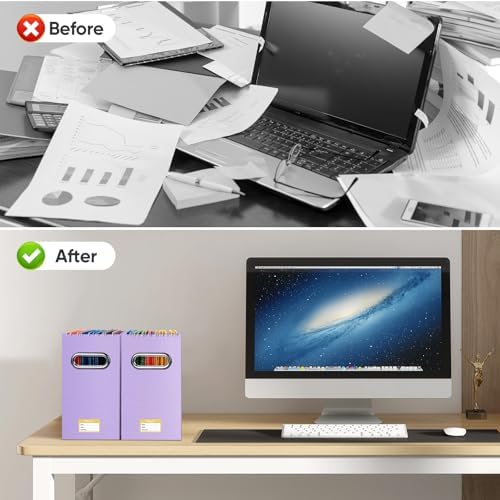 BALEINE 8PK File Organizer Box, Cardboard File Folder Organizer with Handle | Strong Corrugated Paper Core, Label Stickers for Identification, Hanging File Folder Organizer, Home Office Document Storage