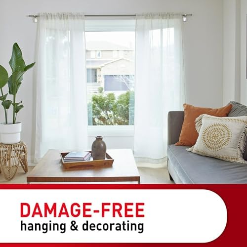 Command Medium Satin Nickel Curtain Rod Hooks, 4 Hooks, 12 Strips