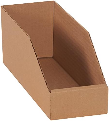 Top Pack Supply Open Top Bin Boxes, 4" x 12" x 4 1/2", Kraft (Pack of 50)