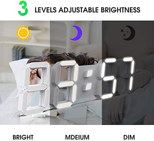 EPSKY 3D White Digital Wall Clock LED Large Alarm Clock Adjustable Brightness 12/24 Hours Display and Date Display for Kitchen Homes Offices Gyms (15inch)