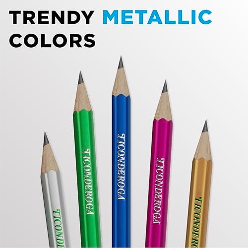 Ticonderoga Wood-Cased Pencils Master Pack, Pre-Sharpened | #2 HB Soft, Metallic Colors, 150 Count, Standard Size, High Quality Eraser