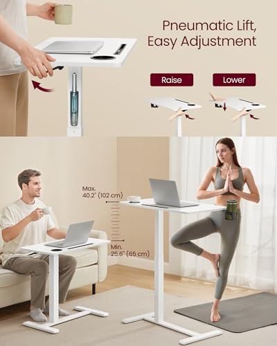 VASAGLE Overbed Table with Wheels, Mobile Laptop Standing Desk, 31.5 Inch