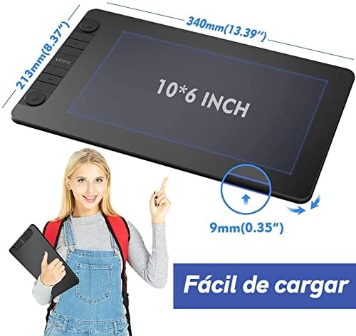 VEIKK VK1060PRO V2 Drawing Tablet, 10 x 6 Inch Graphics Pen Tablet with 8 Shortcut Keys, 8192 Levels Battery Free Supports Tilt Function, Work for Digital Art Drawing, Designing