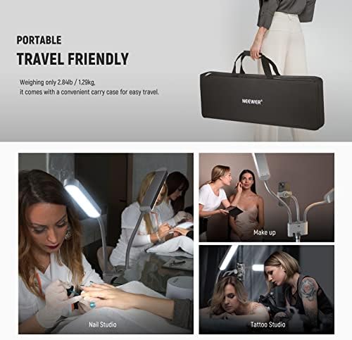 NEEWER Esthetician Light with Phone Holder & Travel Bag Kit, Support 2.4G/PC/MAC Control & Separate Control of 2 LED Light Heads, CRI98+ Bi Color Stepless Dimmable Tattoo Lighting Lash Lamp, BH40B