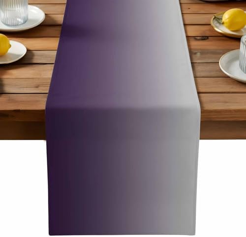Purple Gray Gradient Table Runner Dresser Scarf 13 x 60 Inch Modern Ombre Minimalist Table Runners Non-Slip Heat Resistant Kitchen Dining Table Decor for Home Holidays Indoor Outdoor
