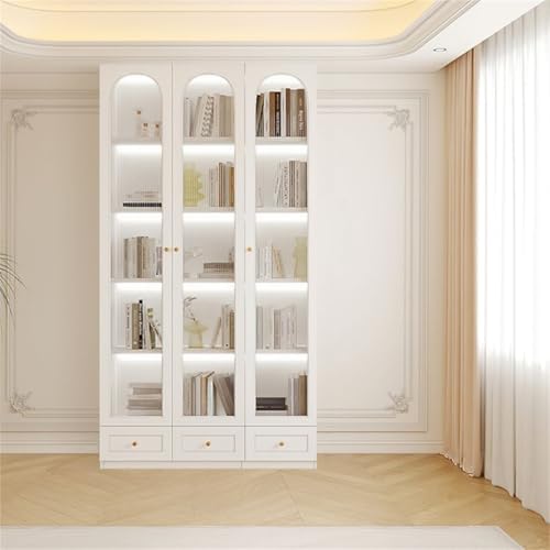 5-Layer Wood Barrister Bookcase with Multiple Drawers & Shelves Bookcase Bookshelf Integrated Home Living Room Study Cabinet Modern Display Cabinet Shelf White 47" L x 13" W x 91" H