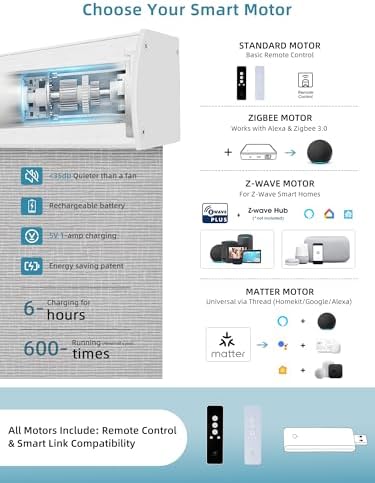 SmartWings Motorized Smart Roller Shades, 100% Blackout Safari Smoke