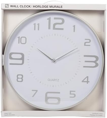 Kiera Grace Wall Clock, 18 Inch, White Modern Classic Quartz Wall Clocks Battery Operated, Silent Non Ticking Home Decor for Living Room, Kitchen, Bathroom