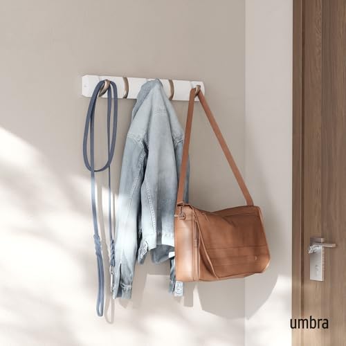 Umbra Flip Coat Rack, Wall Mounted 5-Hook Space Saving, White/Nickel