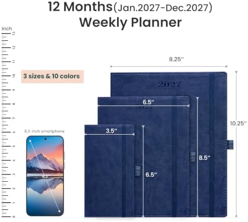2027 PU Leather Planner, 10.25" x 8.25", Hourly Planner for Work