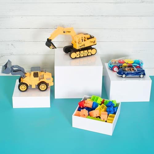 8” Buffet Risers with Mini Signs, Buffet Table Risers and Stands, Acrylic Cube Display Box for Catering Party Table Food Display, Dessert, Cakes - White, Set of 8 Boxes