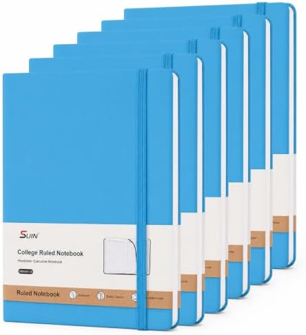 SUIN 6 Pack A5 Hardcover Lined Journal Notebooks, 200 Pages, Light Blue