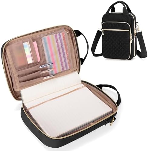 Teamoy Journal Supplies Storage Case, Planner Bag with Pen Slots, Black