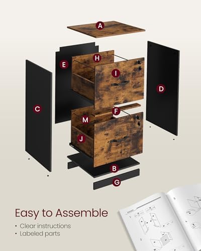 VASAGLE 2 Drawer File Cabinet with Locks, for A4, Letter Sized Documents