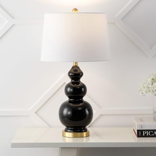 JONATHAN Y Bowen 27.5" Ceramic Triple Gourd Table Lamp, Black/Brass Gold