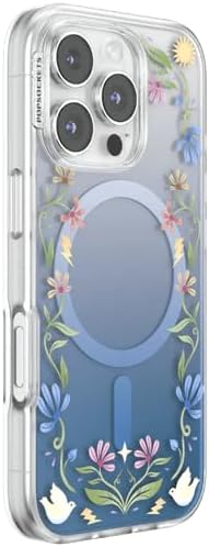 PopSockets iPhone 16 Pro Phone Case with MagSafe, Wireless Charging Compatible, Disney - Boho Wildflowers Blue