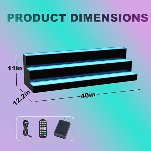 MESAlLUP Acrylic 40 Inch 3 Tier LED Liquor Bottle Display Shelf, Lighted Bar Shelves with APP or Remote Control, Mulit Color Lighting for Home Mini Bars Decor, Restaurants & Party Use