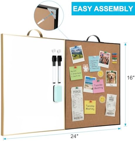 Small Whiteboard Cork-Board Combo for Wall, 2-Board Set, 24"x16" Total
