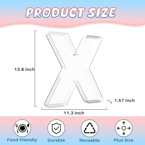 11" Acrylic Letter Charcuterie Box, Reusable Fillable Alphabet Number Shaped Form Tray for Birthday Anniversaries, Party Decorative Serving Plates Display Candy Cake (X)