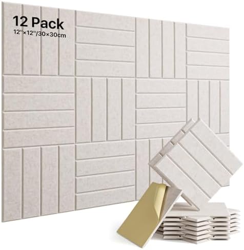 Soundsbay Sound Proof Foam Panels for Walls Self-Adhesive, 12-Pack 12"X12"