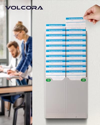 Volcora Expandable Time Card Rack 20 Pockets, Time Card Holder Wall Mount with 20 Number Stickers and 2 Screws, for Attendance Recorder