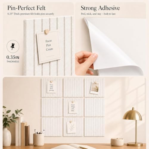 Stripe Felt Bulletin Board Tiles, Cork Board Alternative 48 x 36 in