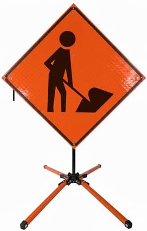 Traffic Roll-Up Sign Kit with Stand – Collapsible Safety Sign & Heavy-Duty Portable Stand, High Visibility, Easy Setup (Worker Symbol, Reflective)