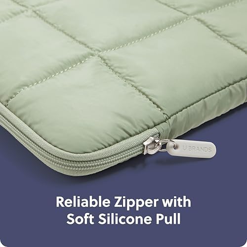 U Brands Nylon Puffy Zipping Medium Laptop Sleeve, 9.75" x 13", MacBook Bag, Laptop Case for MacBook Pro, MacBook Air, Chromebook, HP Computer, Matcha Green