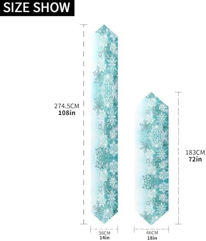 Double-Sided Silver Winter Teal Turquoise Snowflakes Christmas Table Runner 14x108 Inches Long,Table Cloth Runner for Wedding Birthday Party Kitchen Dining Home Everyday Decor