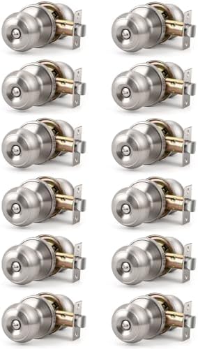 KNOBWELL Brushed Nickel Door Knobs for Bedroom or Bathroom, Interior Door Knob, Satin Nickel Privacy Door Lock, Keyless Turn Locks, 12 Pack