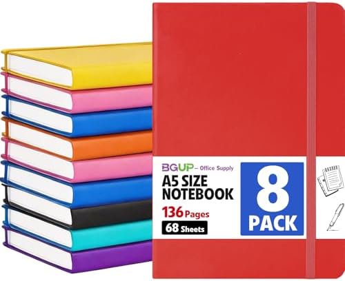 8 Pack Lined Journal Notebook for Work, A5 Hardcover (5.5" x 8.3"), 8 Colors 136 Pages Medium College Ruled Notebook Bulk, for Writing, Note Taking, Business Work School Home