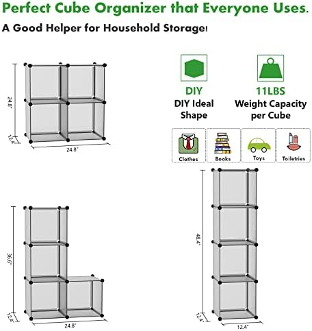 C&AHOME Plastic Cube Storage Organizer, 4-Cube Shelves Units, Grey