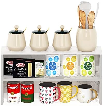 Furinno Helena Kitchen Counter Stackable Organizer Shelf, Set of 2, 23-Inch, Marble White