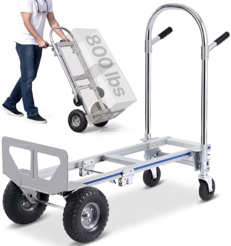 VEVOR Aluminum Truck, 2 in 1, 800 lbs Load Capacity, Heavy Duty Industrial Convertible Folding Hand Truck and Dolly, Utility Cart Converts from Hand Truck to Platform Cart with Rubber Wheels