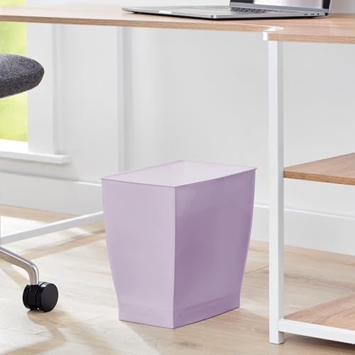iDesign Small Plastic Bathroom Trash Can, Slim Rectangle Purple