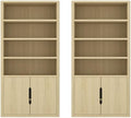 Manhattan Comfort Rivington Bookshelf, 79" Tall 4 Open Shelve Bookcase with Adjustable Shelves, Soft Close Doors for Living Room or Home Office, Rounded Corner Storage Cabinet, Set of 2 in Natural Oak